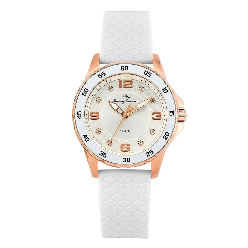 NEW Tommy Bahama Rose Gold White Silicone Swarovski Crystal Women's Watch